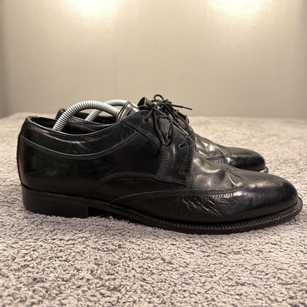 Stanley Blacker‎ Wingtip Oxford Shoes Mens 11 Black Leather Hand Made in Italy - Picture 2 of 12